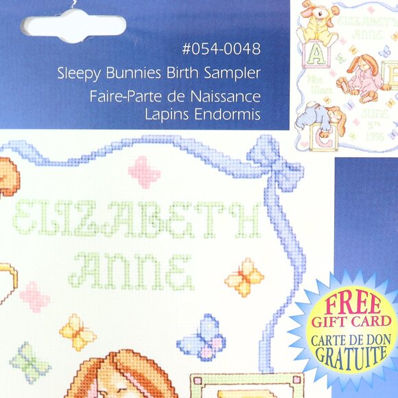 Janlynn Birth Announcement Sampler Sleepy Bunnies ABC's Cross Stitch Kit 11"x14" - Picture 3 of 5